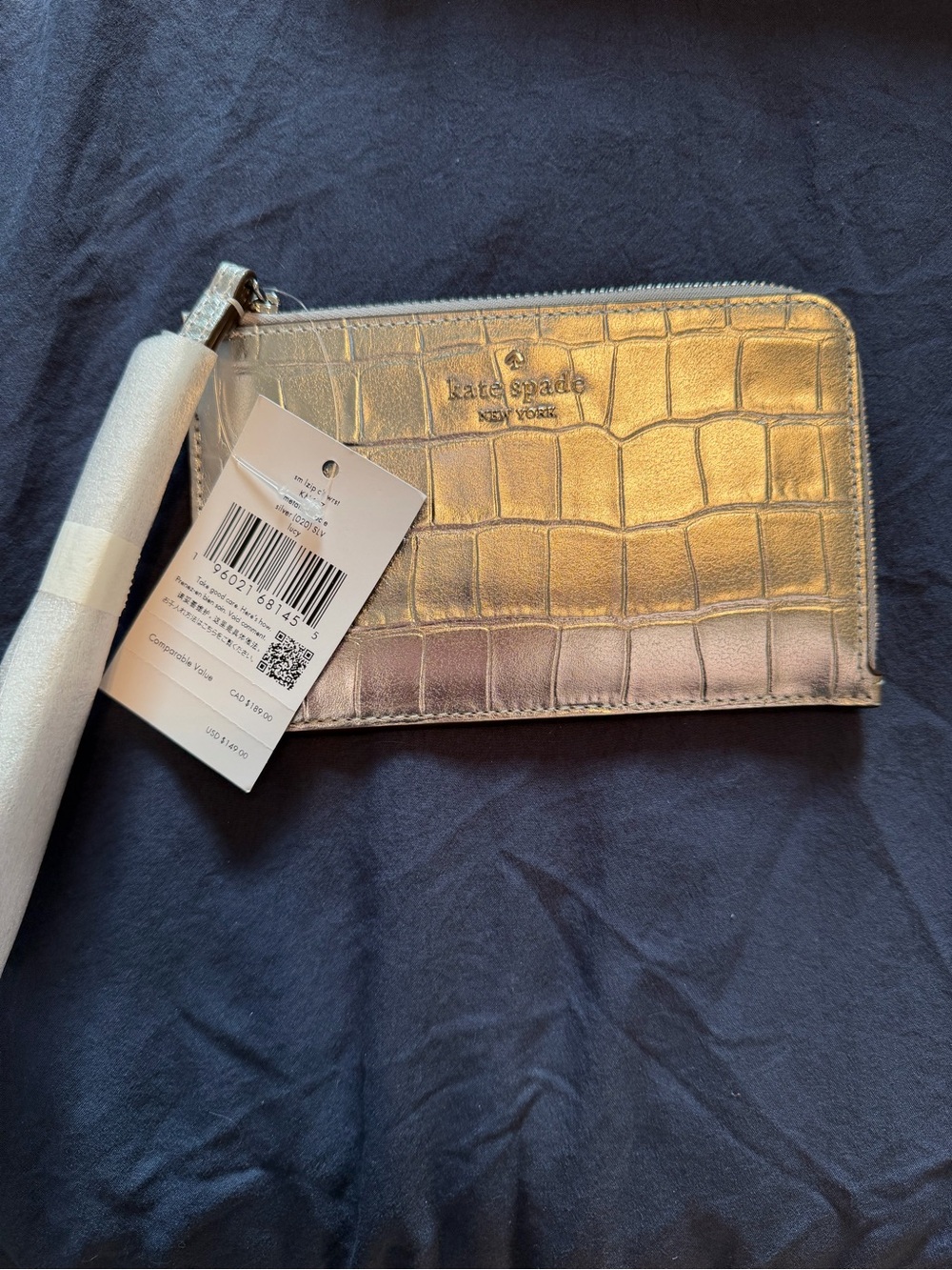 kate spade Silver Croc-Embossed Metallic Card Holder - Picture 3 of 5